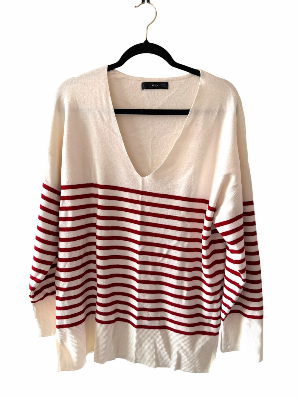 Mango Cream Sweater with Red Stripes a viscose blend size xl relax fit - Picture 5 of 9